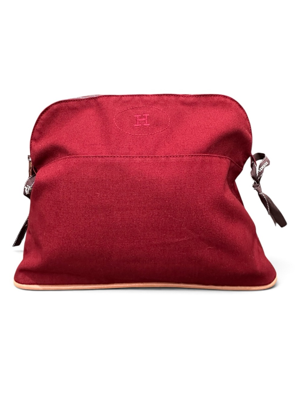 Vintage Hermès Large Bolide Burgundy Canvas Travel Vanity Cosmetic Case